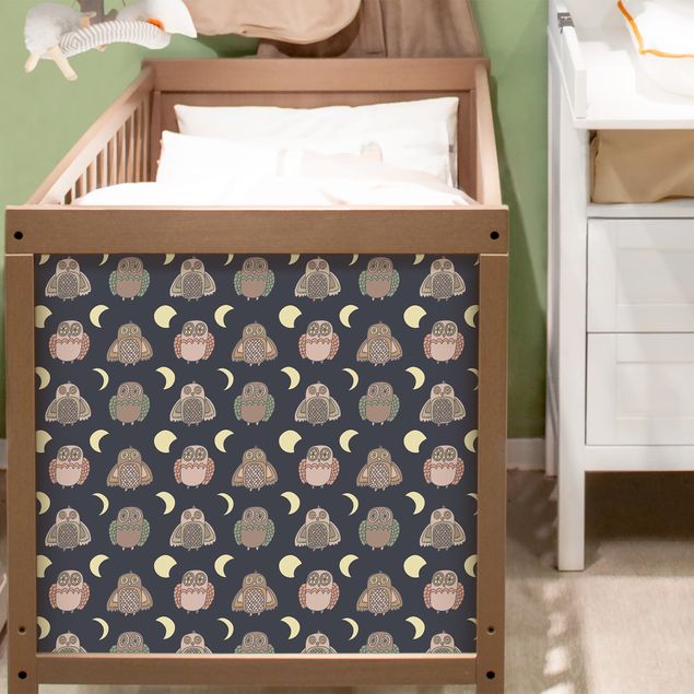 Papel adhesivo para muebles mate Night Owl Pattern With Moon Phases