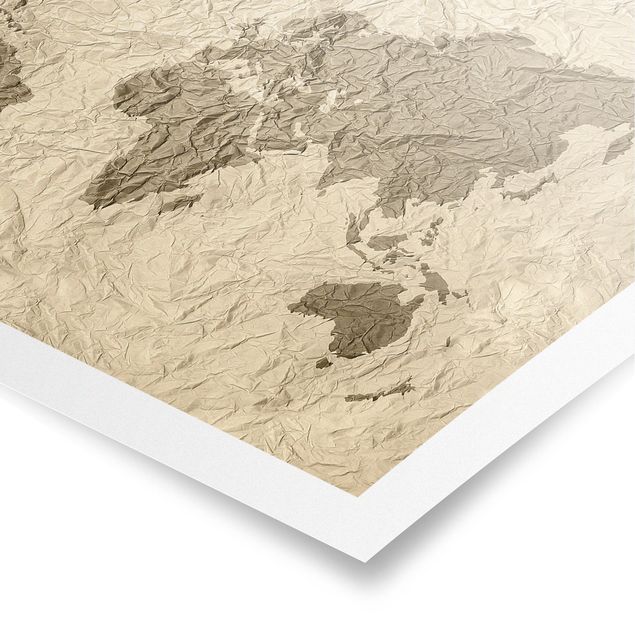 Cuadros marrón Paper World Map Beige Brown