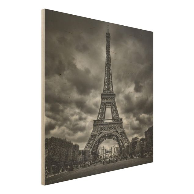 Cuadros Eiffel Tower In Front Of Clouds In Black And White