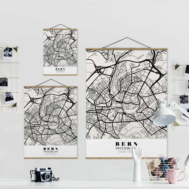 Cuadros modernos blanco y negro Bern City Map - Classical