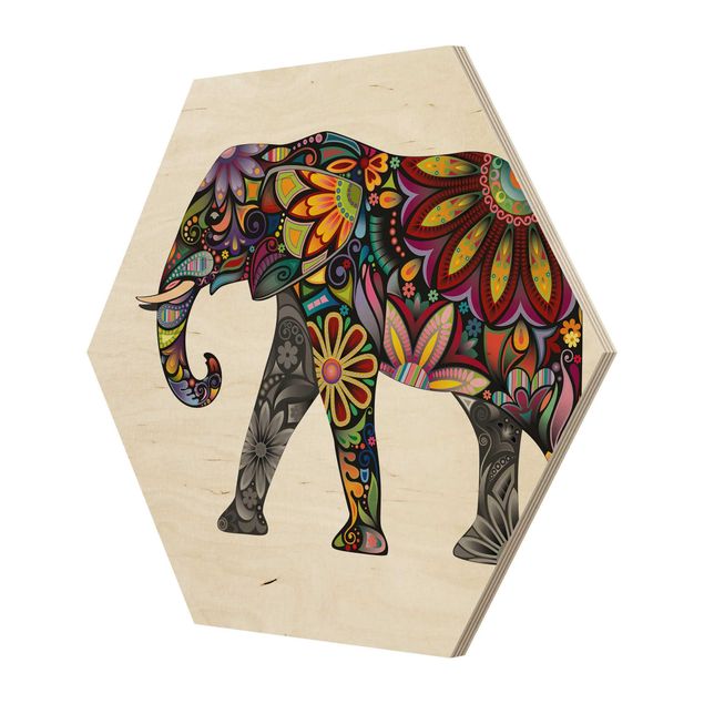 Hexagon Bild Holz - No.651 Elefantenmuster