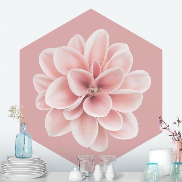 Papel pared flores Dahlia On Blush Pink