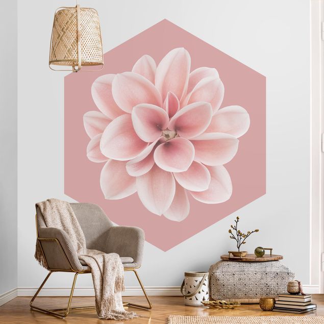 Papel pintado hexagonal Dahlia On Blush Pink