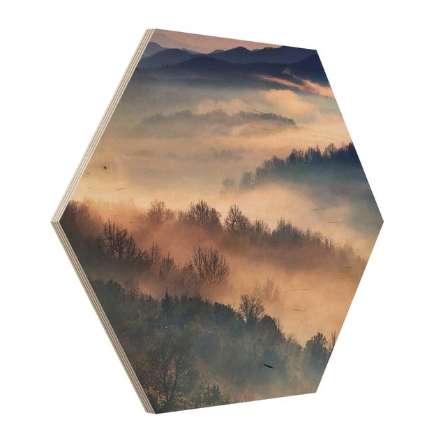 cuadro hexagonal Fog At Sunset