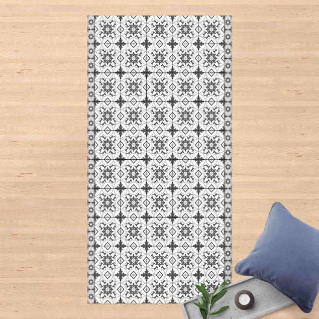 alfombra de terraza Geometrical Tile Mix Flower Grey
