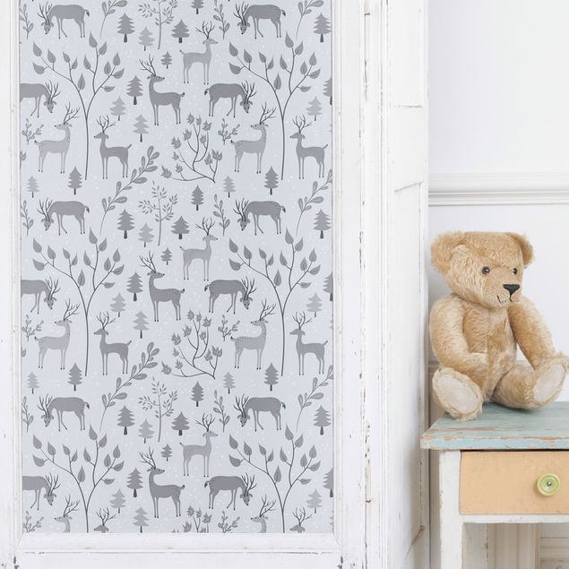 Papel adhesivo para muebles mate Sweet Deer Pattern In Different Shades Of Grey