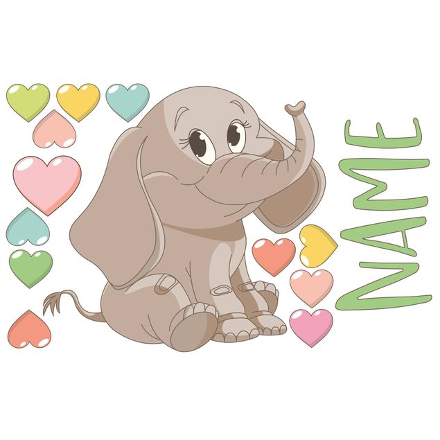 Vinilo texto personalizado Rainbow Elephant With Colourful Hearts