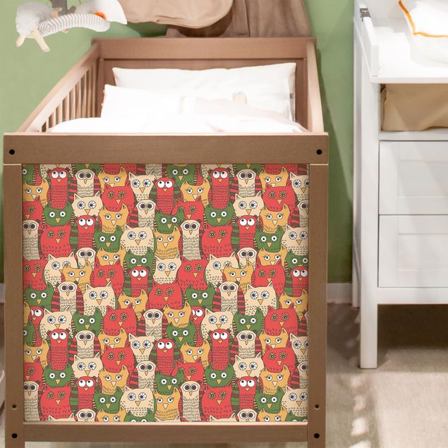 Papel adhesivo para muebles patrones Pattern With Funny Owls Red