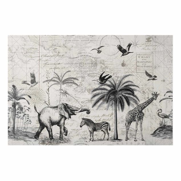 Cuadro elefante colores Vintage Collage - Exotic Map