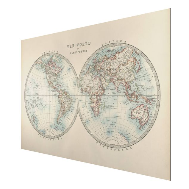 Cuadros frases Vintage World Map The Two Hemispheres