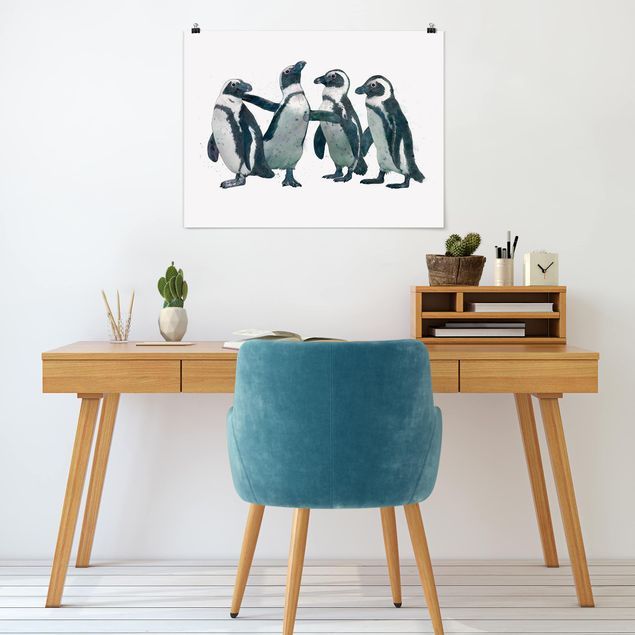 Póster cuadros famosos Illustration Penguins Black And White Watercolour