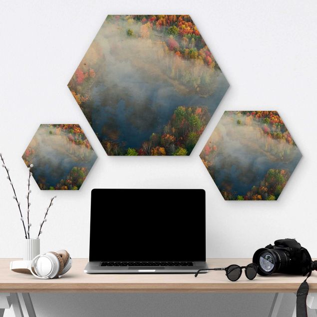 Hexagon Bild Holz - Luftbild - Herbst Symphonie