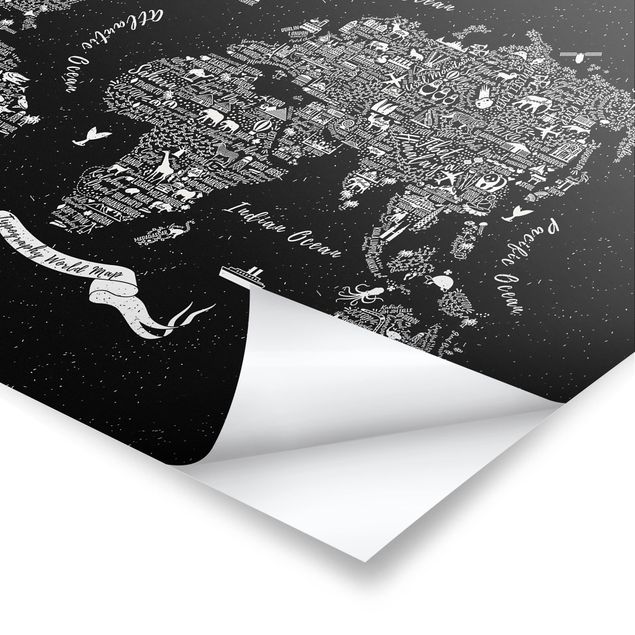 Pósters Typography World Map Black