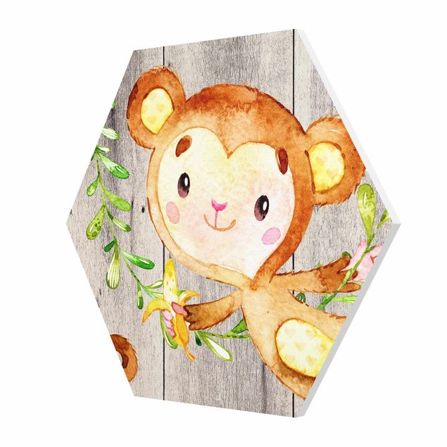 Cuadros Uta Naumann Watercolor Monkey On Wood