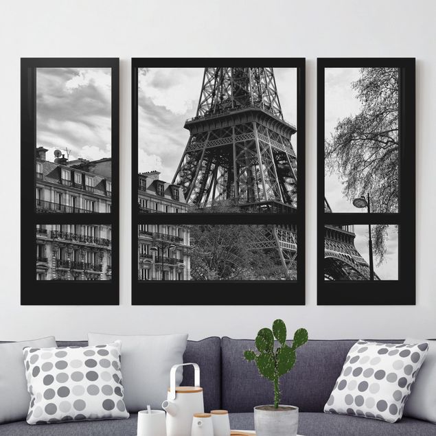 Decoración de cocinas Window view Paris - Near the Eiffel Tower black and white
