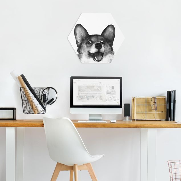 Reproducciónes de cuadros Illustration Dog Corgi Black And White Painting