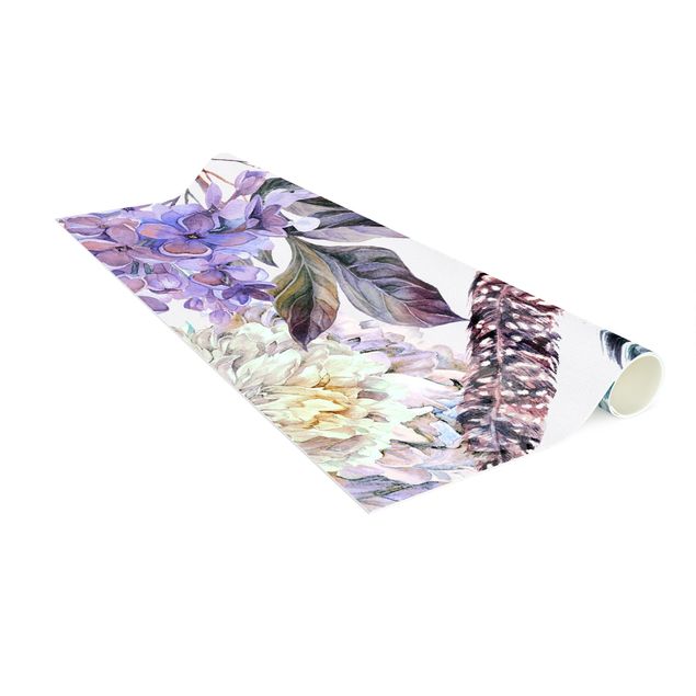 Alfombras de flores Delicate Watercolour Boho Flowers And Feathers Pattern