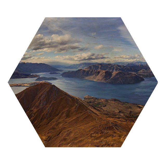 Hexagon Bild Holz - Roys Peak in Neuseeland
