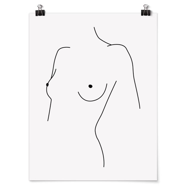 Póster blanco y negro Line Art Nude Bust Woman Black And White
