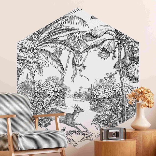 Papel pintado flores Detailed Drawing Of Jungle