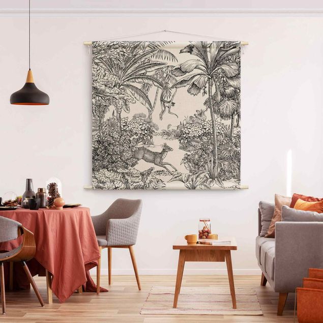 Tapices de pared modernos Detailed Drawing Of Jungle