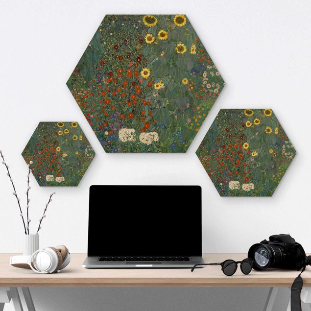 cuadro hexagonal Gustav Klimt - Garden Sunflowers
