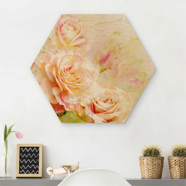 Cuadros de madera flores Watercolour Rose Composition