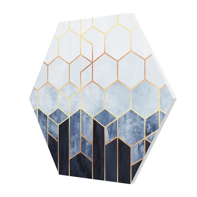Cuadros Elisabeth Fredriksson Golden Hexagons Blue White