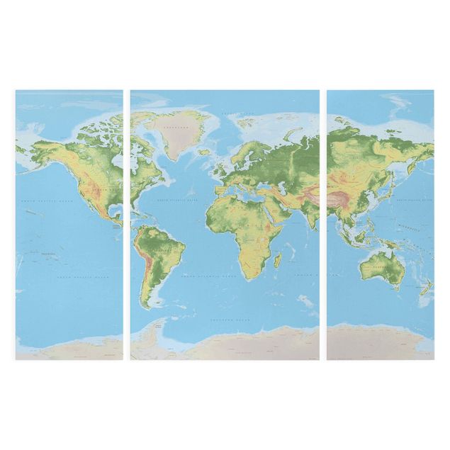 Cuadro azul Physical World Map