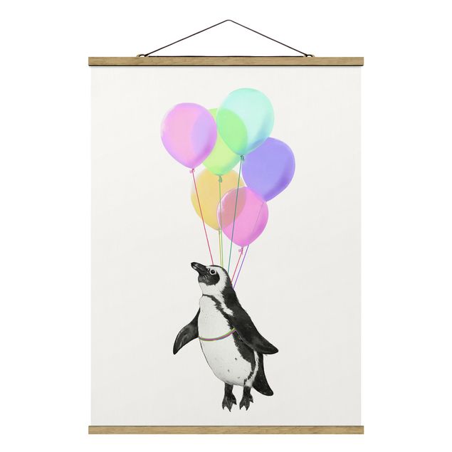 Cuadros infantiles animales Illustration Penguin Pastel Balloons