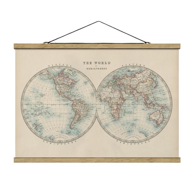 Cuadros retro vintage Vintage World Map The Two Hemispheres