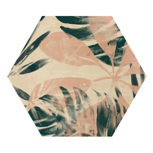 Hexagon Bild Holz - Tropisches Orakel petrol II