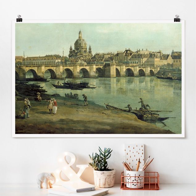 Cuadros de Barroco  Bernardo Bellotto - View of Dresden from the Right Bank of the Elbe with Augustus Bridge