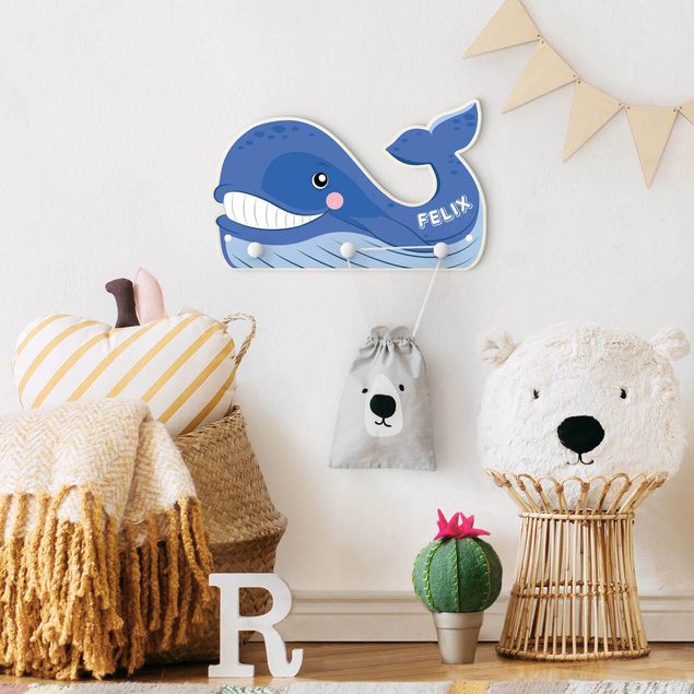 Perchero pared animales Chubby Whale With Customised Name