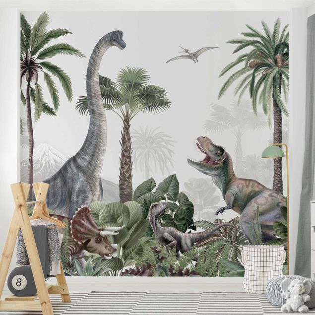 Papel pintado floral Dinosaur giants in the jungle