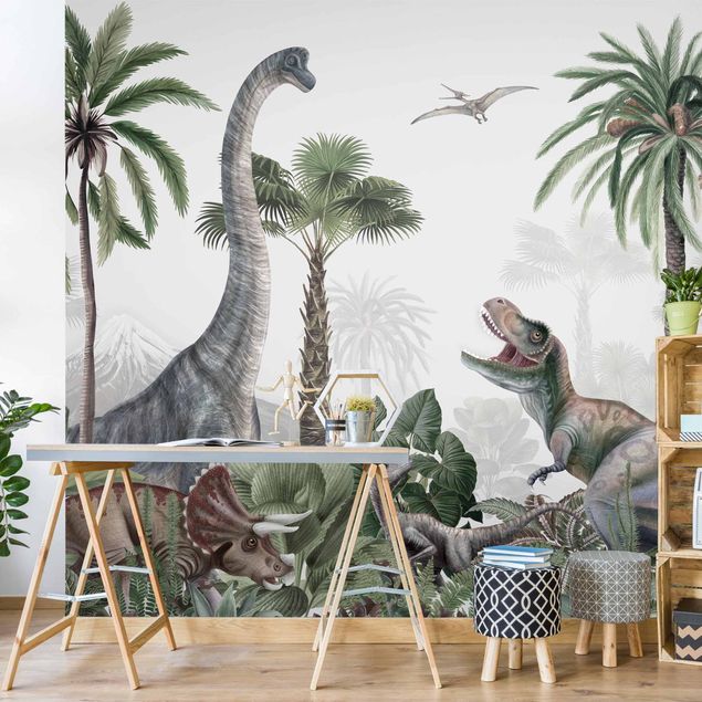 Papel pintado moderno Dinosaur giants in the jungle