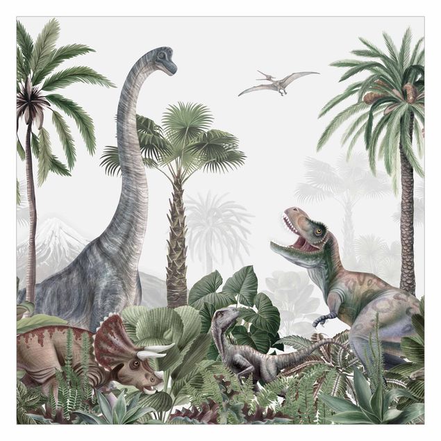 Papel pintado verde Dinosaur giants in the jungle