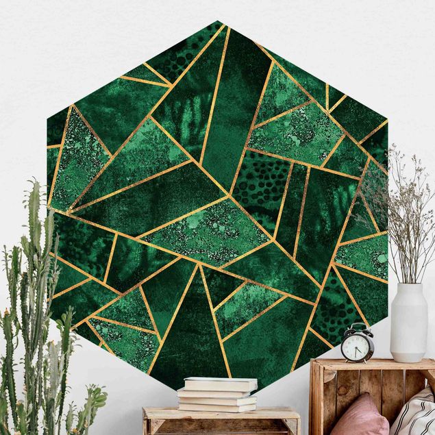 Papel pared geométrico Dark Emerald With Gold