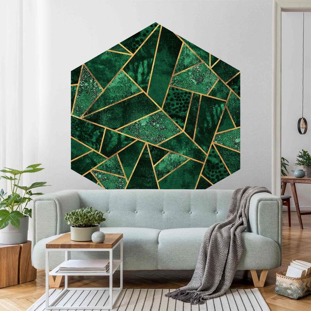 Papel pintado salón moderno Dark Emerald With Gold