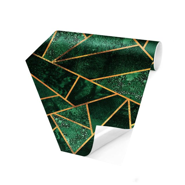 Papel pintado hexagonal Dark Emerald With Gold