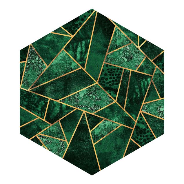 Papel pared rosa Dark Emerald With Gold