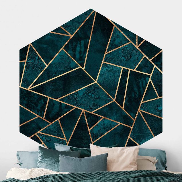 Papeles pintados geométricos Dark Turquoise With Gold