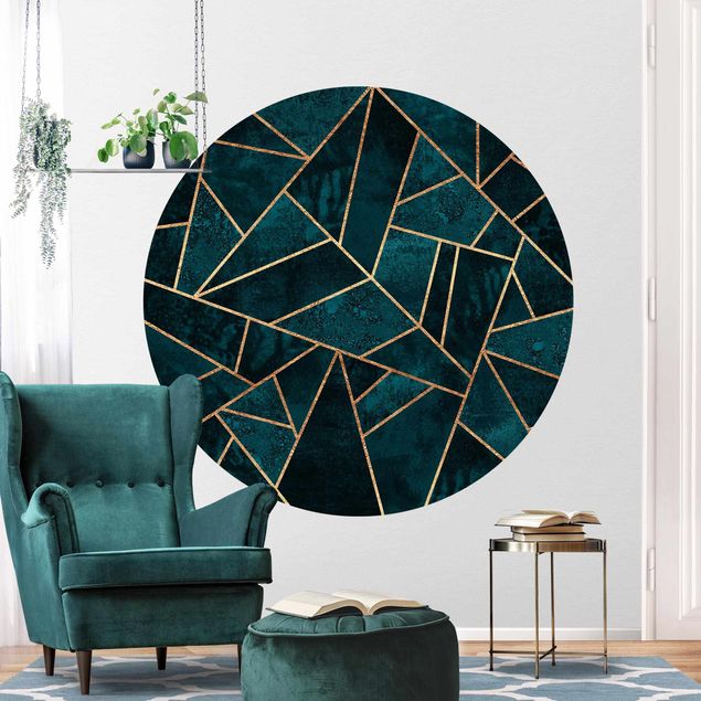 Papel pared geométrico Dark Turquoise With Gold