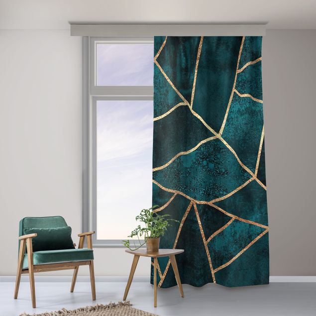 Cortinas a medida Dark Turquoise With Gold