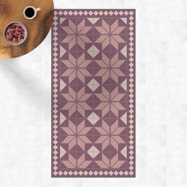 Alfombras para exterior Geometrical Tiles Star Flower Antique Pink With Small Border