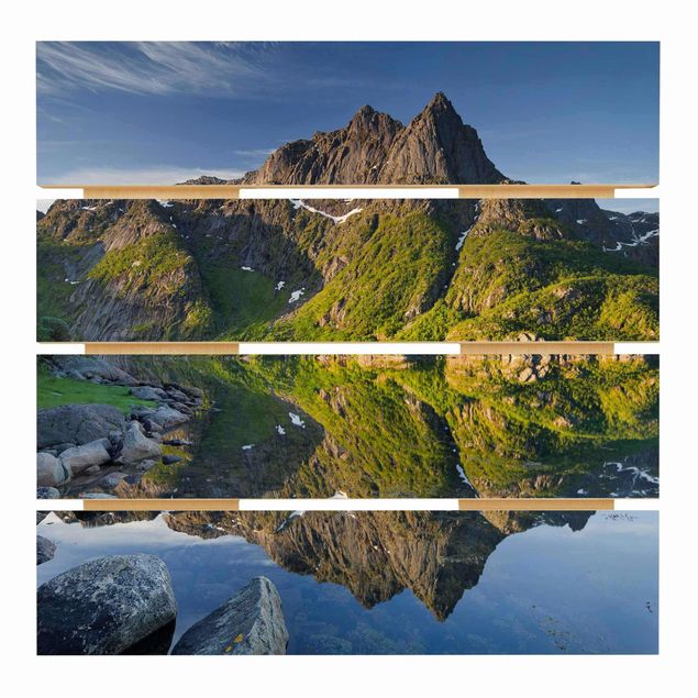 Cuadros Mountain Landscape With Water Reflection In Norway