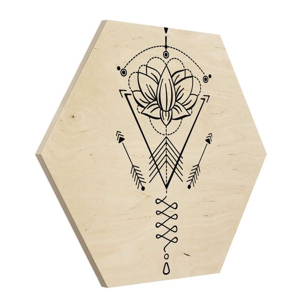 Cuadros hexagonales Lotus Unalome With Arrows