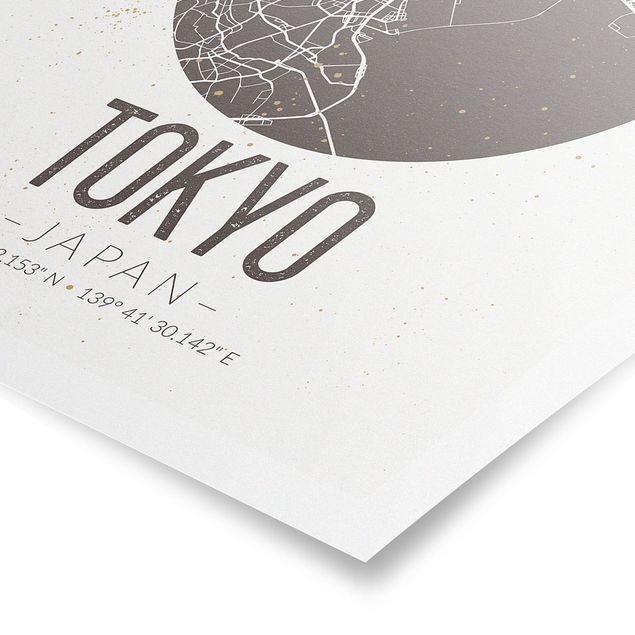 Láminas blanco y negro para enmarcar Tokyo City Map - Retro