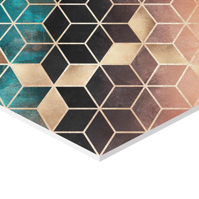 Cuadros hexagonales Turquoise Rosé Golden Geometry