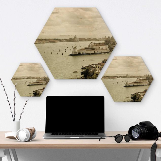 Hexagon Bild Holz - Lagune von Venedig